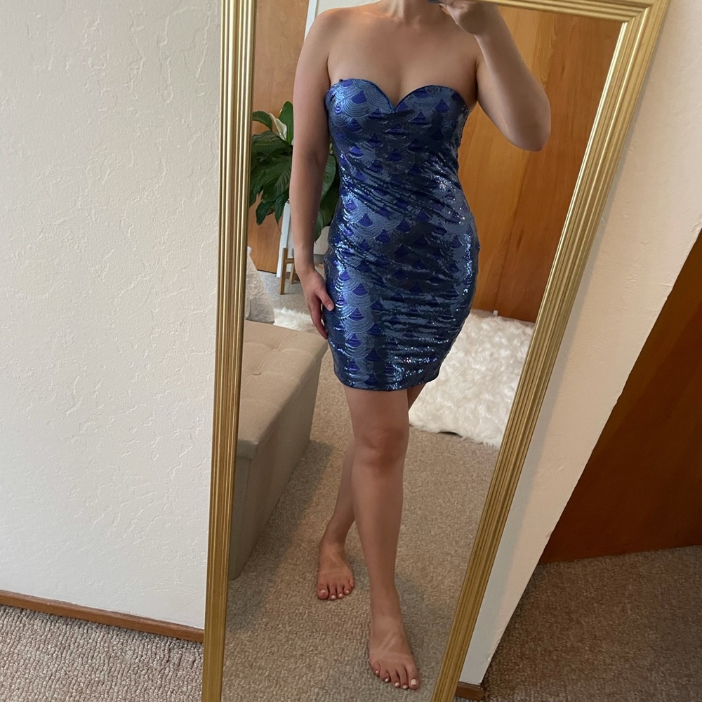 Lily Rose Blue Sequined Bodycon Dress